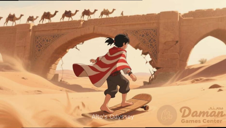 Alto's Odyssey Desert Adventure Alto's Odyssey game scene showing desert landscape with character sandboarding